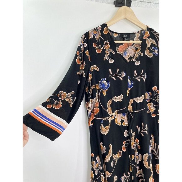 MSK Women’s Black Floral Handkerchief Hem Dress Size Medium - Picture 3 of 13